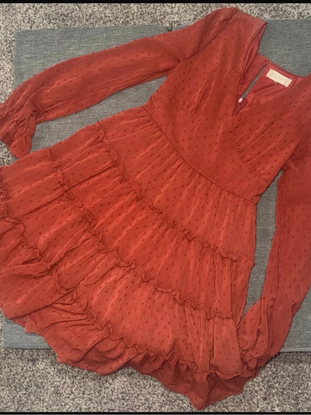 Altar'd State Rust Orange Ruffle Tiered Long-Sleeve Dress